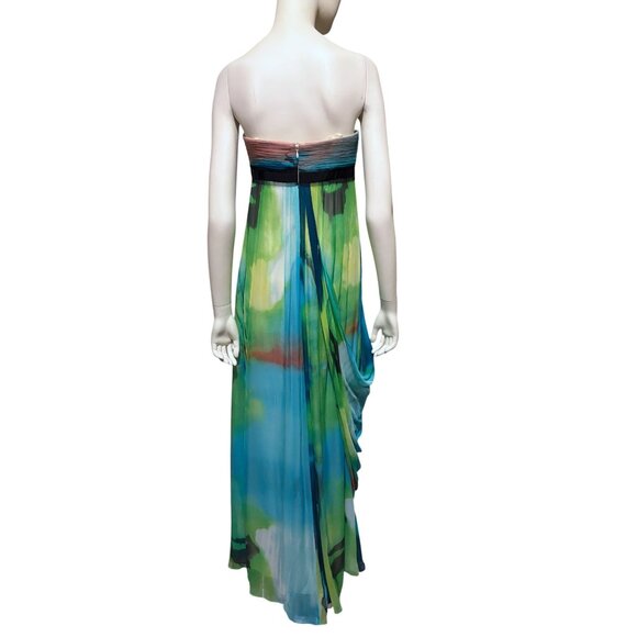 Y2K BCBG Silk Strapless Gown 4 Watercolor Color Block ASO Alicia Keys 2009 - Picture 5 of 11